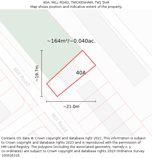 40A, MILL ROAD, TWICKENHAM, TW2 5HA: Plot and title map