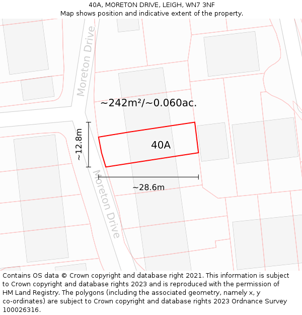 40A, MORETON DRIVE, LEIGH, WN7 3NF: Plot and title map