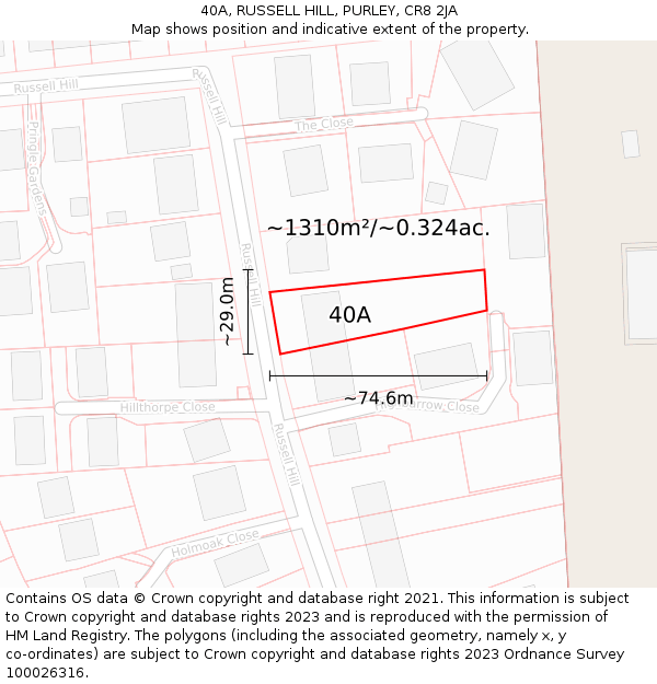 40A, RUSSELL HILL, PURLEY, CR8 2JA: Plot and title map