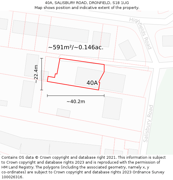 40A, SALISBURY ROAD, DRONFIELD, S18 1UG: Plot and title map