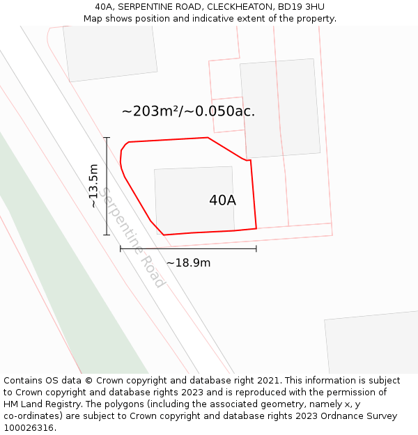 40A, SERPENTINE ROAD, CLECKHEATON, BD19 3HU: Plot and title map