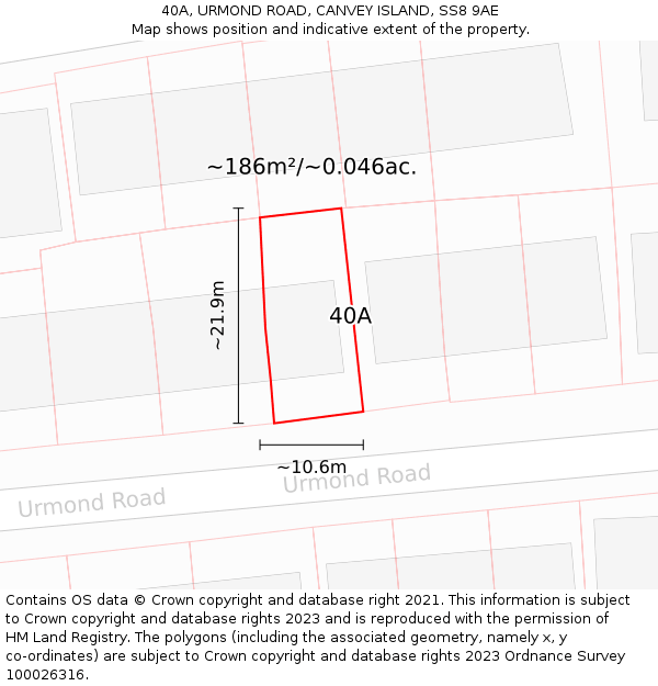 40A, URMOND ROAD, CANVEY ISLAND, SS8 9AE: Plot and title map