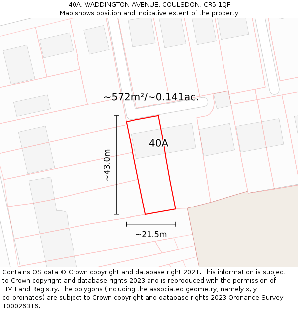 40A, WADDINGTON AVENUE, COULSDON, CR5 1QF: Plot and title map