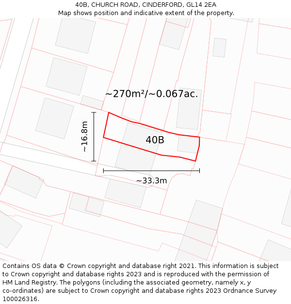 40B, CHURCH ROAD, CINDERFORD, GL14 2EA: Plot and title map