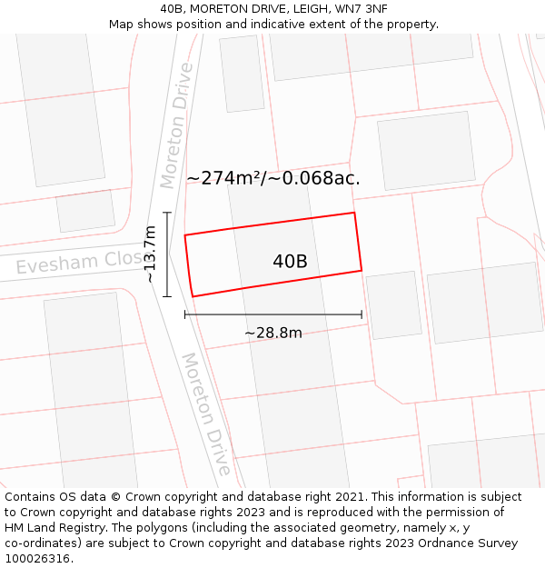 40B, MORETON DRIVE, LEIGH, WN7 3NF: Plot and title map