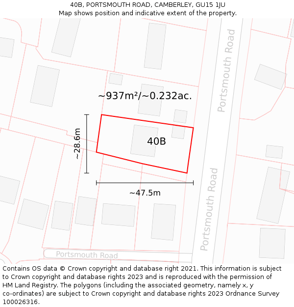 40B, PORTSMOUTH ROAD, CAMBERLEY, GU15 1JU: Plot and title map