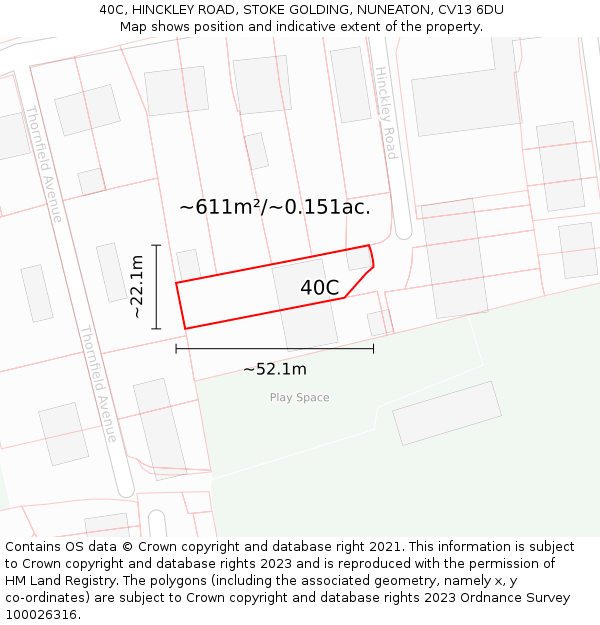 40C, HINCKLEY ROAD, STOKE GOLDING, NUNEATON, CV13 6DU: Plot and title map