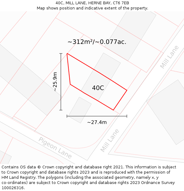 40C, MILL LANE, HERNE BAY, CT6 7EB: Plot and title map