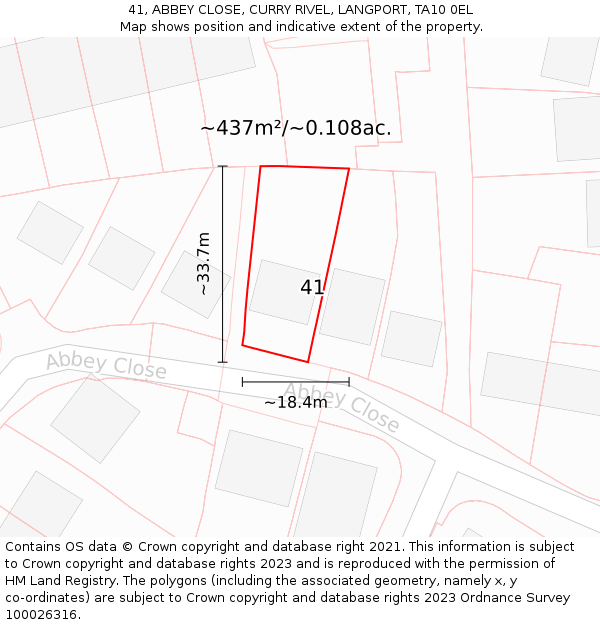 41, ABBEY CLOSE, CURRY RIVEL, LANGPORT, TA10 0EL: Plot and title map