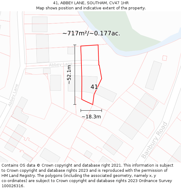 41, ABBEY LANE, SOUTHAM, CV47 1HR: Plot and title map