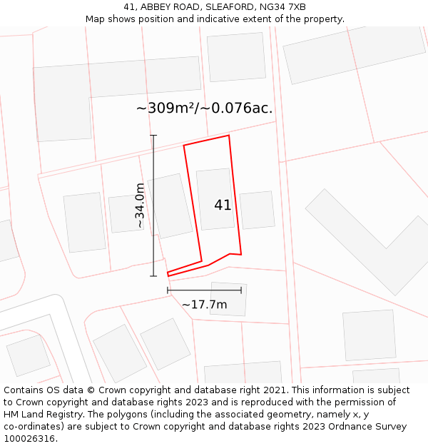 41, ABBEY ROAD, SLEAFORD, NG34 7XB: Plot and title map