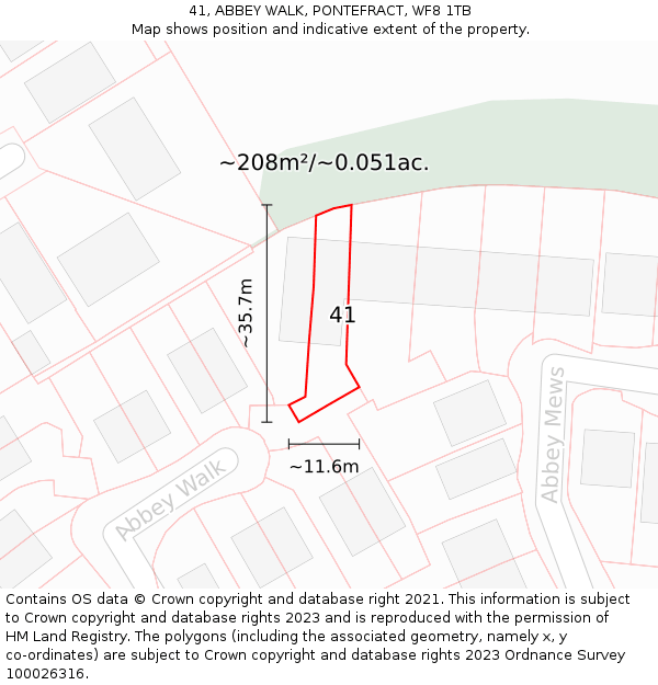 41, ABBEY WALK, PONTEFRACT, WF8 1TB: Plot and title map