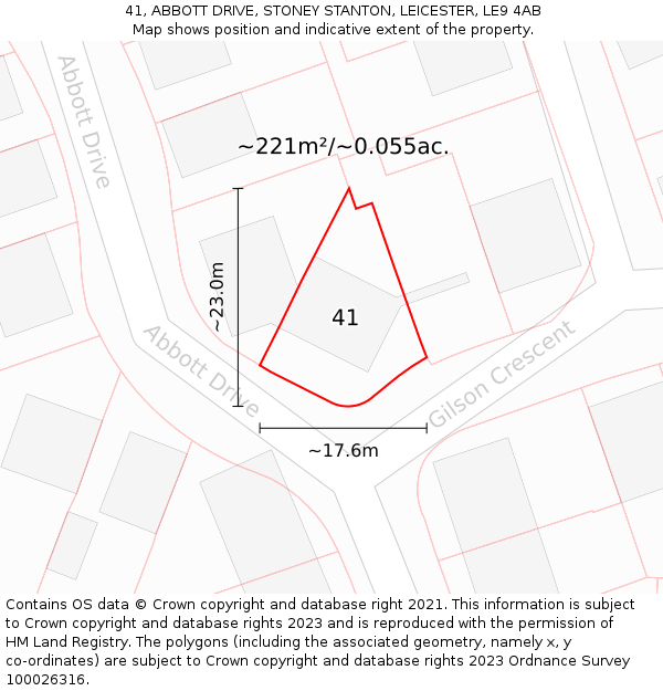 41, ABBOTT DRIVE, STONEY STANTON, LEICESTER, LE9 4AB: Plot and title map