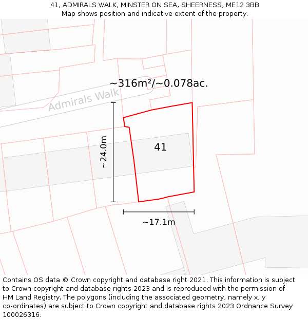 41, ADMIRALS WALK, MINSTER ON SEA, SHEERNESS, ME12 3BB: Plot and title map