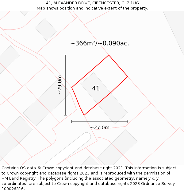 41, ALEXANDER DRIVE, CIRENCESTER, GL7 1UG: Plot and title map