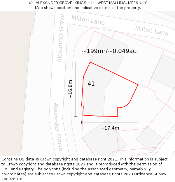 41, ALEXANDER GROVE, KINGS HILL, WEST MALLING, ME19 4HY: Plot and title map