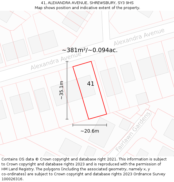 41, ALEXANDRA AVENUE, SHREWSBURY, SY3 9HS: Plot and title map