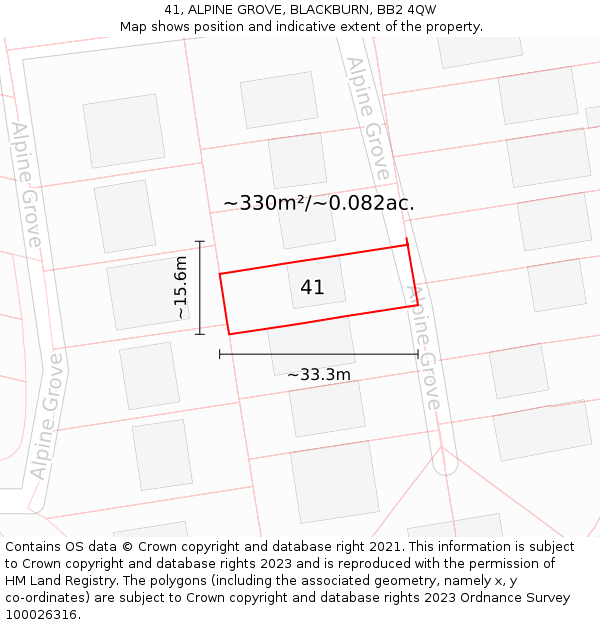 41, ALPINE GROVE, BLACKBURN, BB2 4QW: Plot and title map