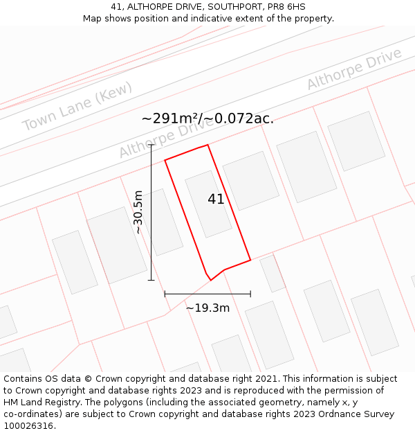 41, ALTHORPE DRIVE, SOUTHPORT, PR8 6HS: Plot and title map