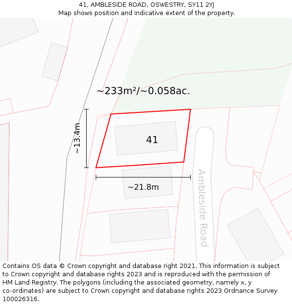 41, AMBLESIDE ROAD, OSWESTRY, SY11 2YJ: Plot and title map