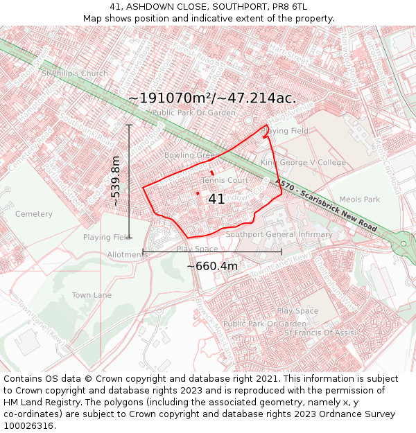 41, ASHDOWN CLOSE, SOUTHPORT, PR8 6TL: Plot and title map