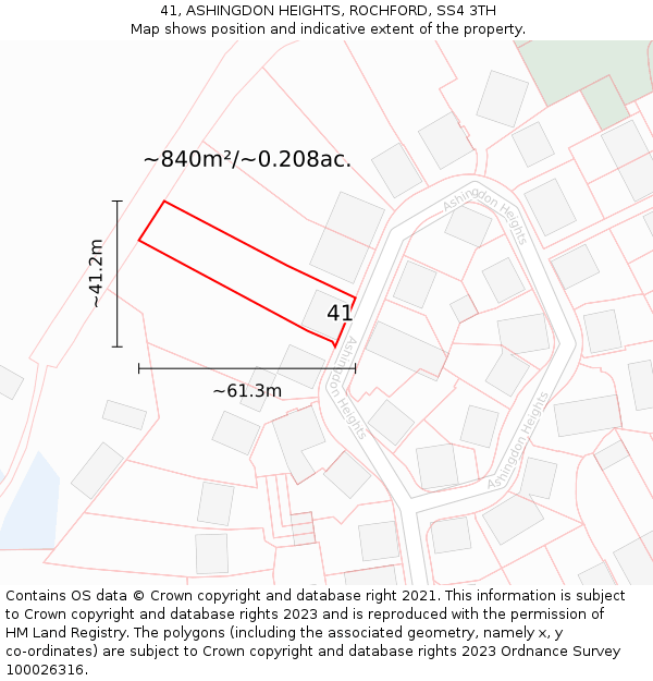 41, ASHINGDON HEIGHTS, ROCHFORD, SS4 3TH: Plot and title map