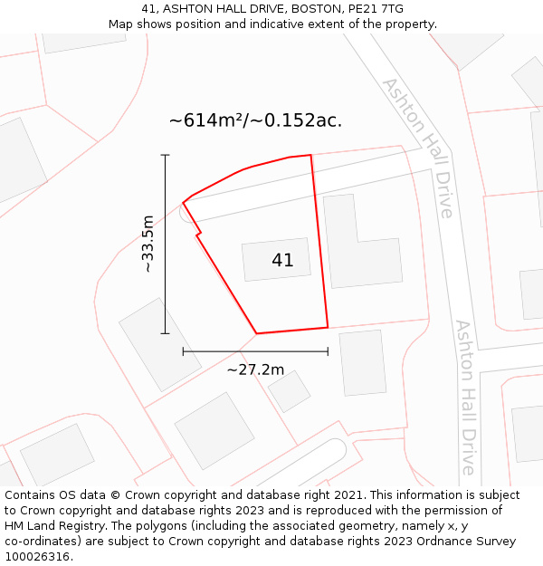 41, ASHTON HALL DRIVE, BOSTON, PE21 7TG: Plot and title map