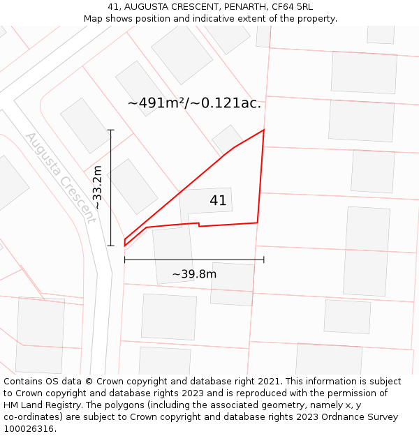 41, AUGUSTA CRESCENT, PENARTH, CF64 5RL: Plot and title map