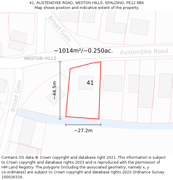 41, AUSTENDYKE ROAD, WESTON HILLS, SPALDING, PE12 6BX: Plot and title map