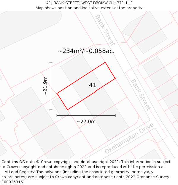 41, BANK STREET, WEST BROMWICH, B71 1HF: Plot and title map