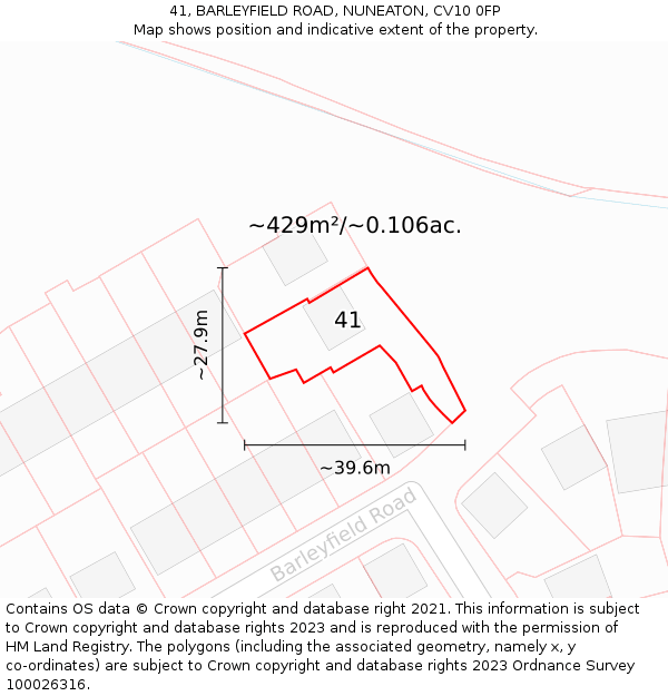 41, BARLEYFIELD ROAD, NUNEATON, CV10 0FP: Plot and title map