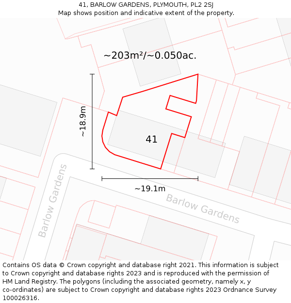 41, BARLOW GARDENS, PLYMOUTH, PL2 2SJ: Plot and title map