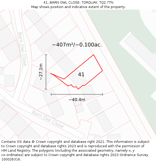 41, BARN OWL CLOSE, TORQUAY, TQ2 7TN: Plot and title map