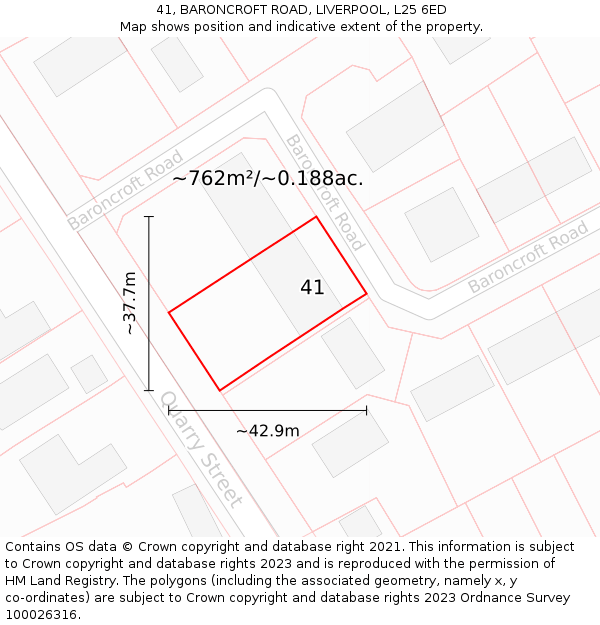 41, BARONCROFT ROAD, LIVERPOOL, L25 6ED: Plot and title map