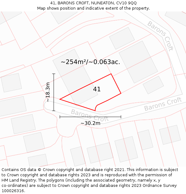 41, BARONS CROFT, NUNEATON, CV10 9QQ: Plot and title map