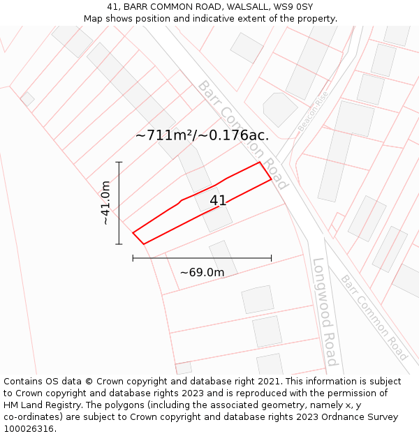 41, BARR COMMON ROAD, WALSALL, WS9 0SY: Plot and title map