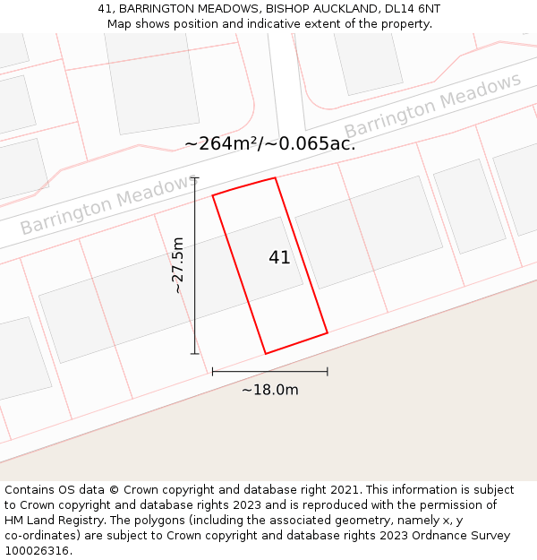 41, BARRINGTON MEADOWS, BISHOP AUCKLAND, DL14 6NT: Plot and title map