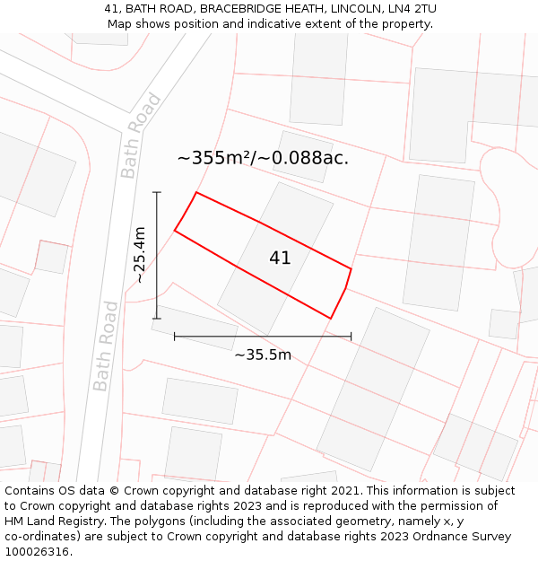 41, BATH ROAD, BRACEBRIDGE HEATH, LINCOLN, LN4 2TU: Plot and title map