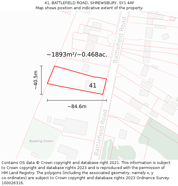 41, BATTLEFIELD ROAD, SHREWSBURY, SY1 4AF: Plot and title map