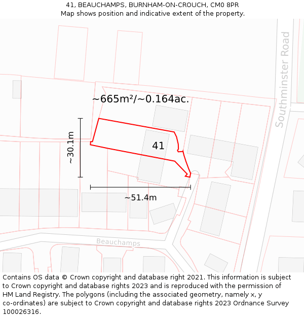 41, BEAUCHAMPS, BURNHAM-ON-CROUCH, CM0 8PR: Plot and title map