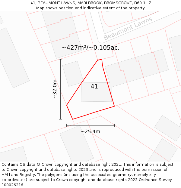 41, BEAUMONT LAWNS, MARLBROOK, BROMSGROVE, B60 1HZ: Plot and title map