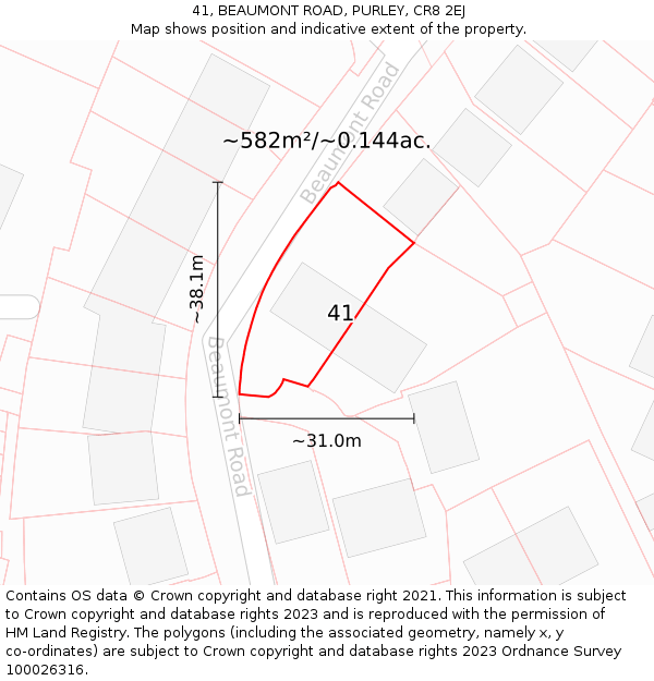 41, BEAUMONT ROAD, PURLEY, CR8 2EJ: Plot and title map