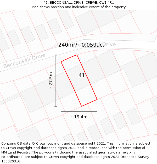 41, BECCONSALL DRIVE, CREWE, CW1 4RU: Plot and title map