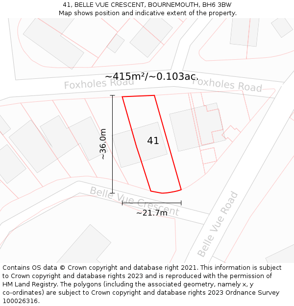 41, BELLE VUE CRESCENT, BOURNEMOUTH, BH6 3BW: Plot and title map