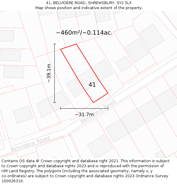 41, BELVIDERE ROAD, SHREWSBURY, SY2 5LX: Plot and title map