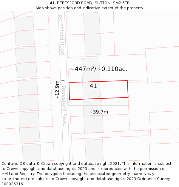 41, BERESFORD ROAD, SUTTON, SM2 6ER: Plot and title map