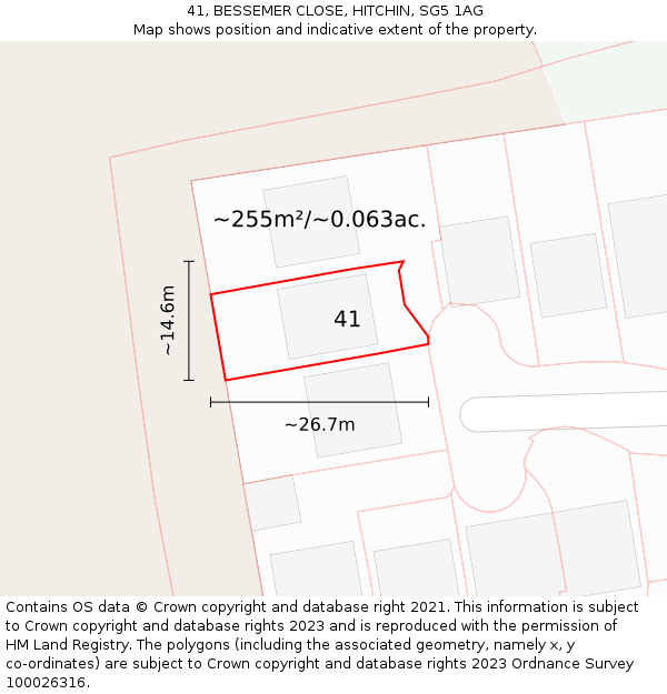 41, BESSEMER CLOSE, HITCHIN, SG5 1AG: Plot and title map