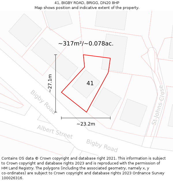 41, BIGBY ROAD, BRIGG, DN20 8HP: Plot and title map