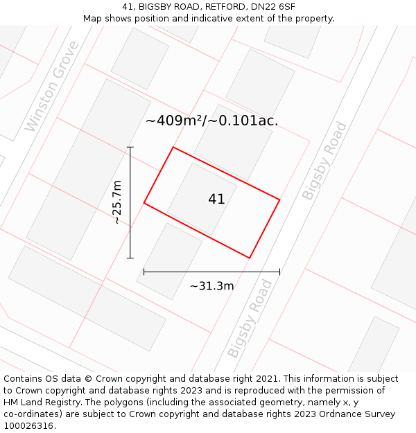 41, BIGSBY ROAD, RETFORD, DN22 6SF: Plot and title map