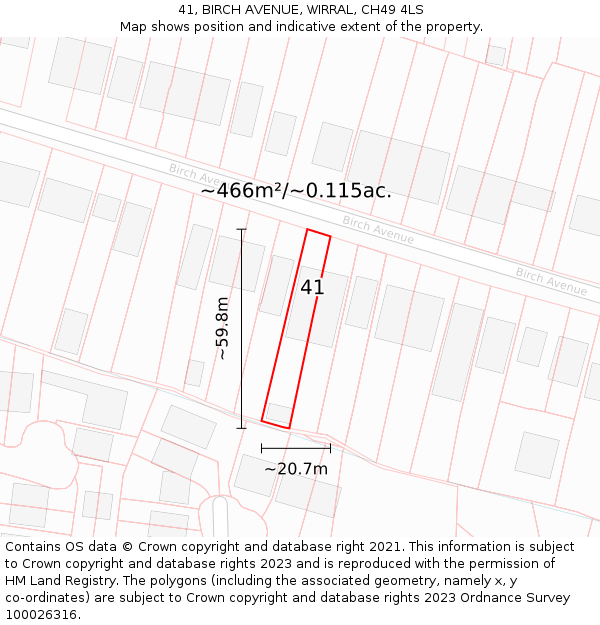 41, BIRCH AVENUE, WIRRAL, CH49 4LS: Plot and title map